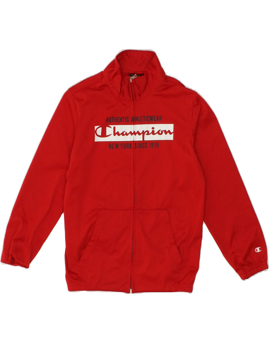 CHAMPION Boys Graphic Tracksuit Top Jacket 9-10 Years Medium Red Polyester Vintage Champion and Second-Hand Champion from Messina Hembry 