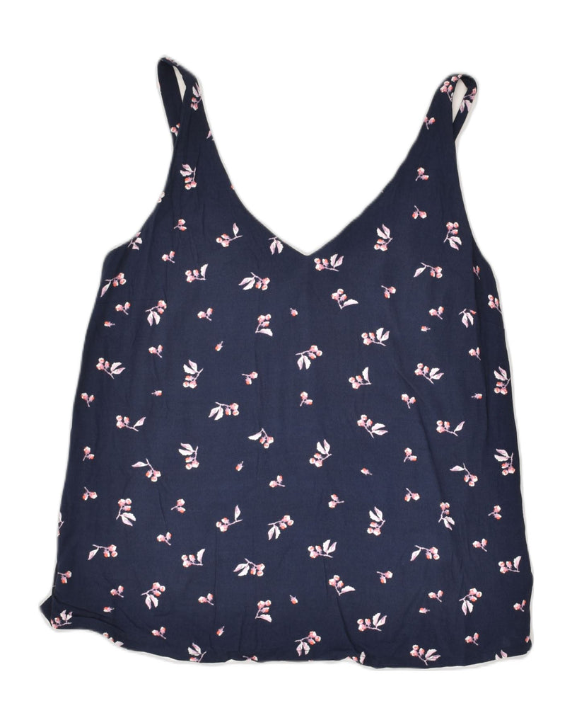 JOULES Womens Vest Top UK 12 Medium  Navy Blue Floral Viscose | Vintage Joules | Thrift | Second-Hand Joules | Used Clothing | Messina Hembry 