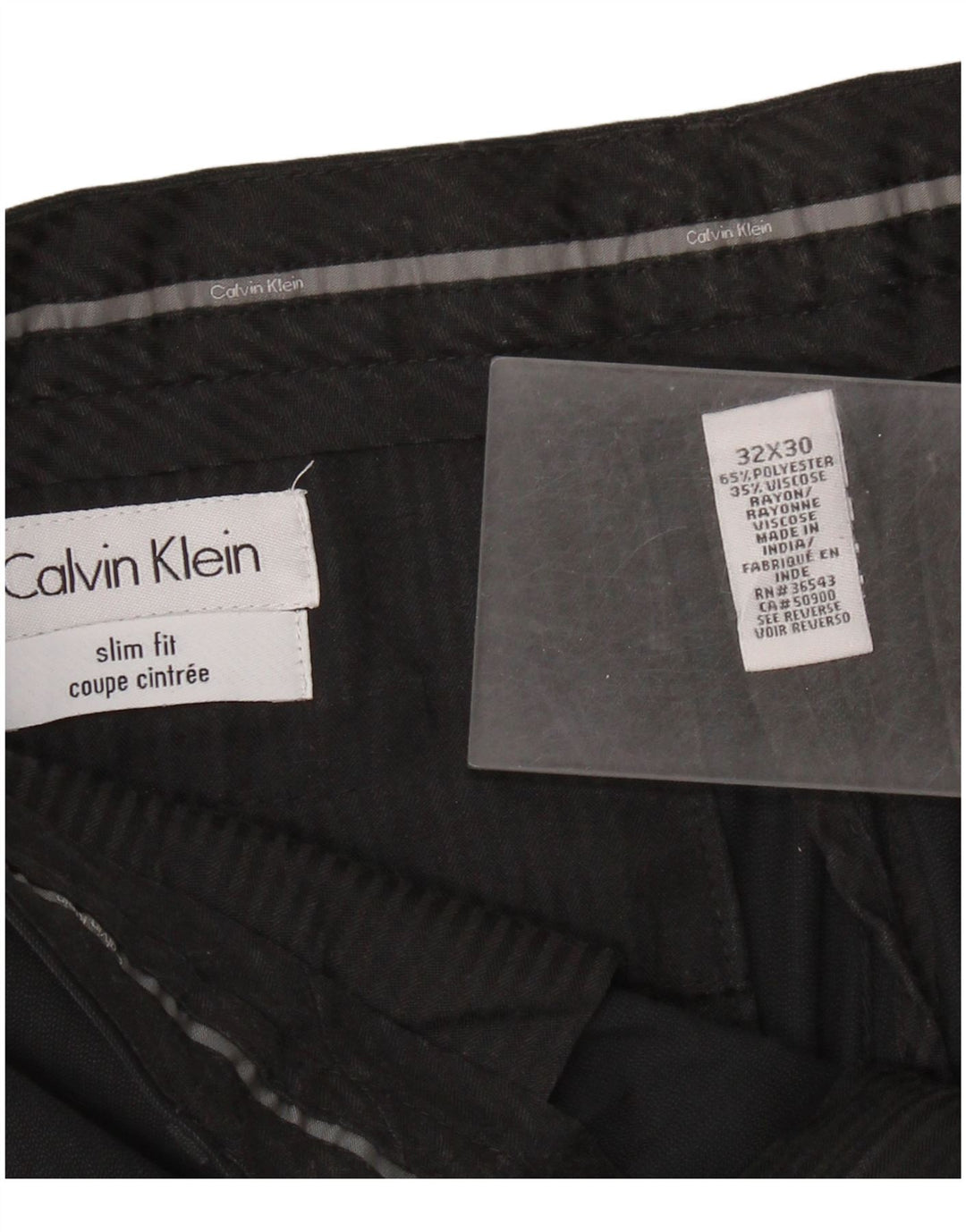 CALVIN KLEIN Mens Slim Fit Suit Trousers W32 L30 Black Polyester