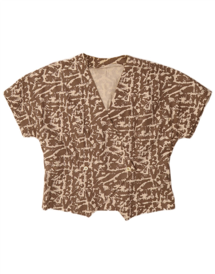 Vintage Womens Abstract Pattern Short Sleeve Shirt Blouse UK 16 Large Brown