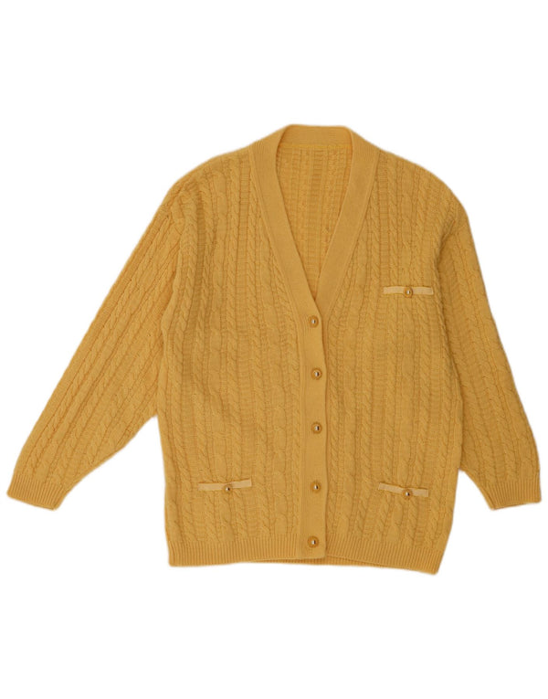 VINTAGE Womens Cardigan Sweater UK 16 Large Yellow Wool