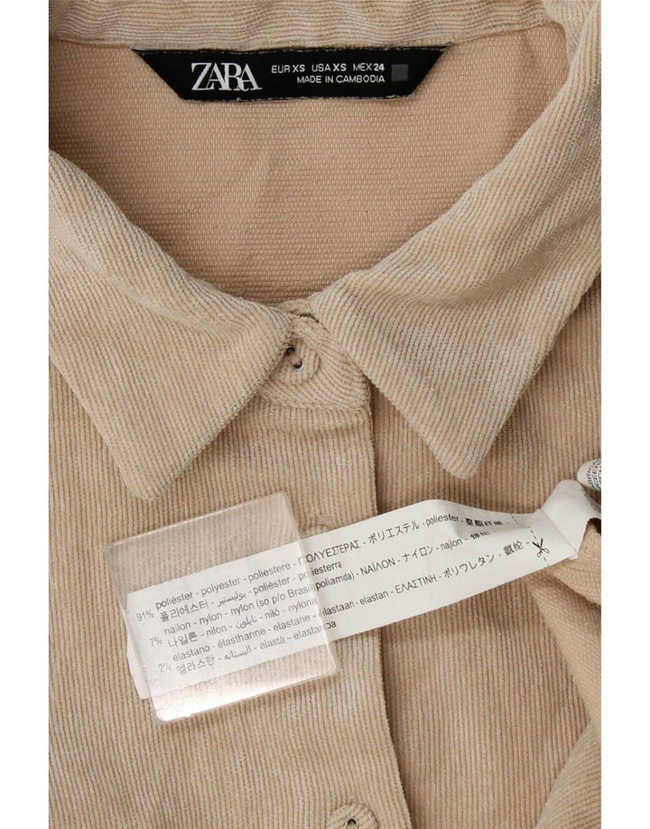 Zara Womens Oversized Velour Shirt UK 6 XS Beige Polyester