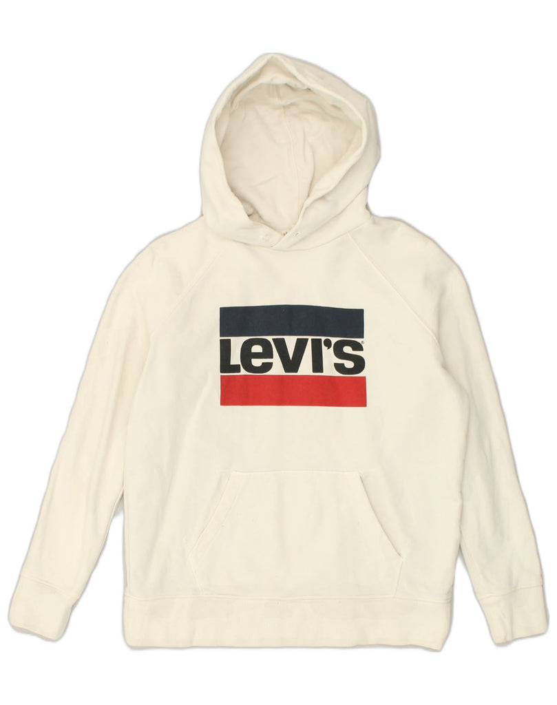 LEVI'S Mens Graphic Hoodie Jumper Small Off White Cotton | Vintage Levi's | Thrift | Second-Hand Levi's | Used Clothing | Messina Hembry 