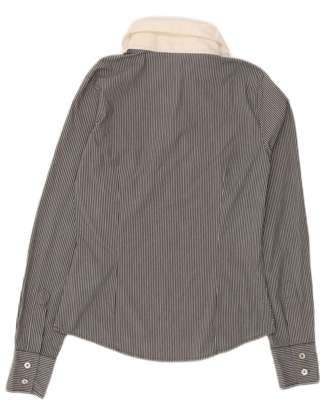 BENETTON Womens Pullover Shirt UK 6 XS Black Pinstripe Cotton