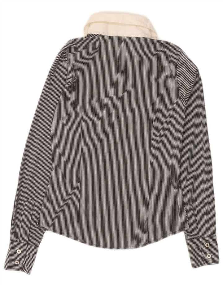 BENETTON Womens Pullover Shirt UK 6 XS Black Pinstripe Cotton