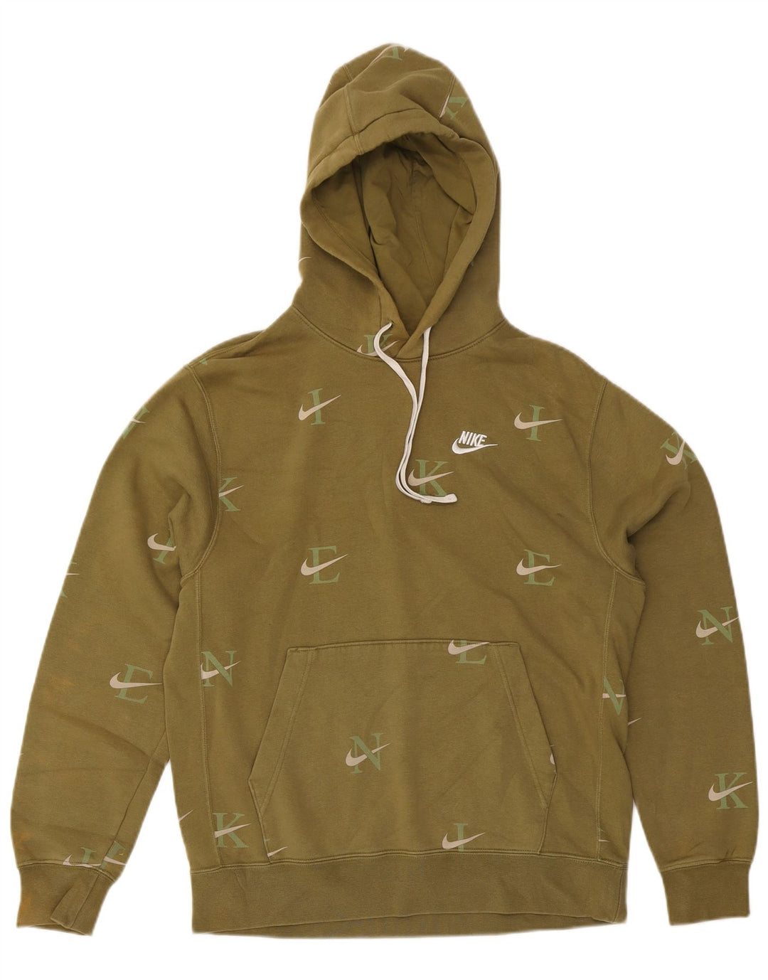 Nike Mens Graphic Hoodie Jumper Medium Khaki Cotton