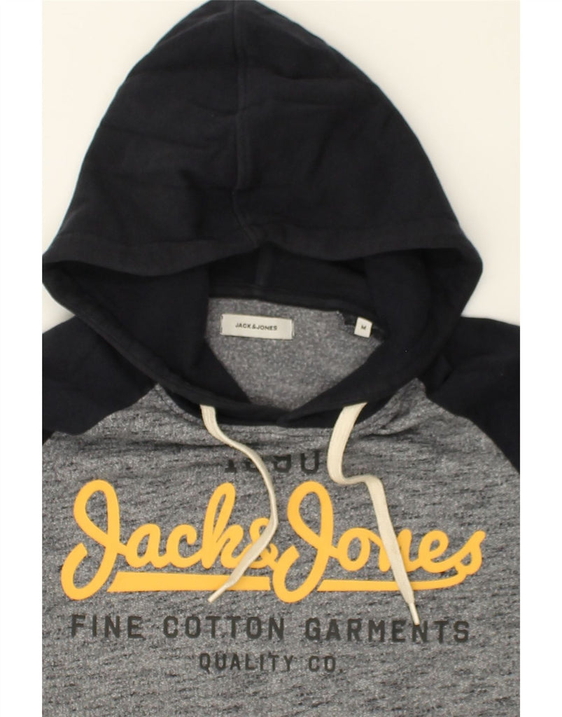 JACK & JONES Mens Graphic Hoodie Jumper Medium Grey Colourblock Cotton | Vintage Jack & Jones | Thrift | Second-Hand Jack & Jones | Used Clothing | Messina Hembry 