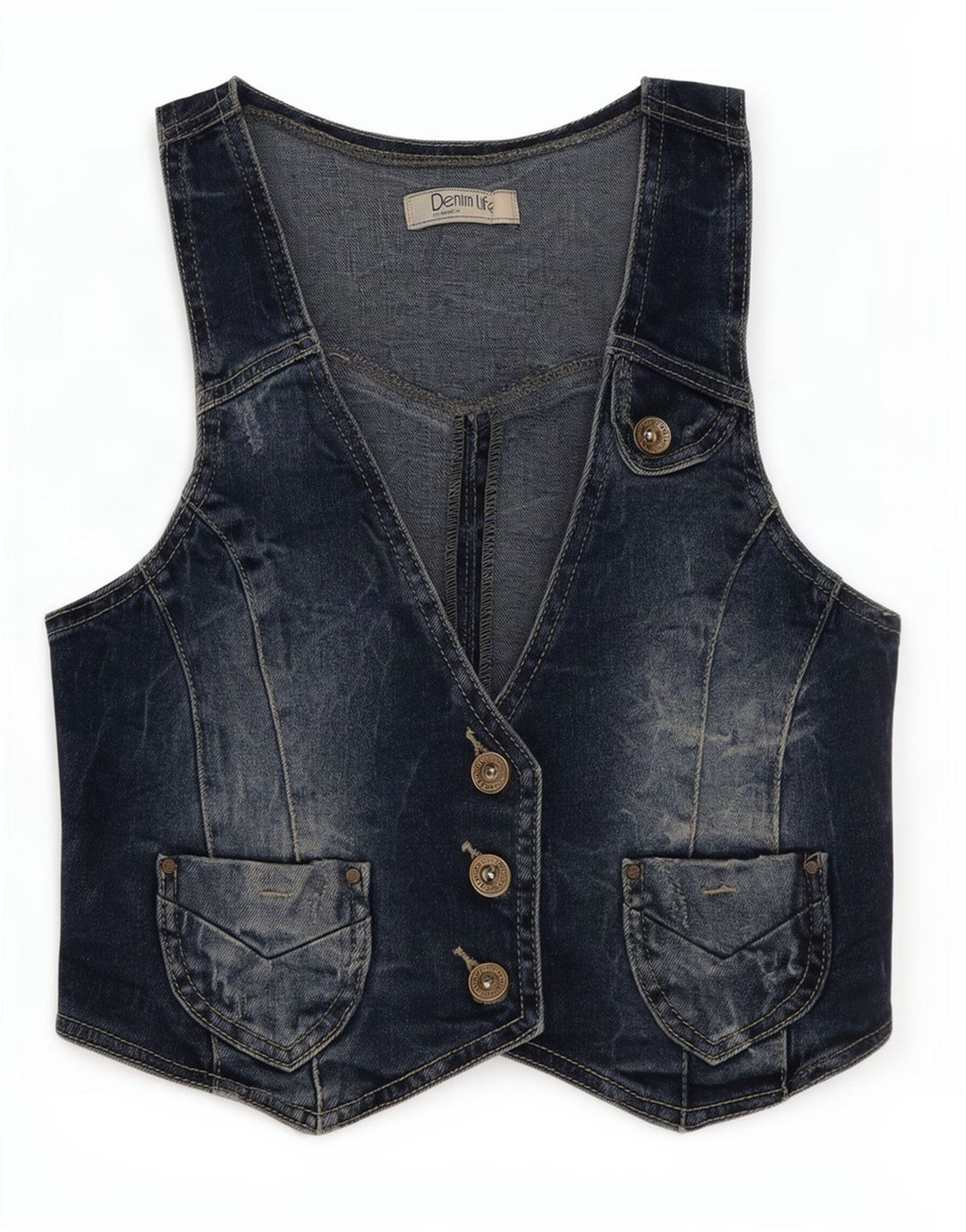 Pimkie Womens Denim Waistcoat UK 8 Small Blue