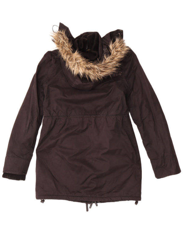 Superdry Womens Graphic Hooded Parka Jacket UK 16 Large Black Cotton