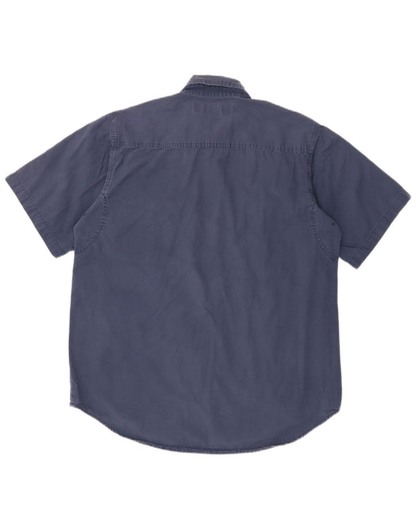 Wrangler Mens Short Sleeve Shirt Large Navy Blue Cotton
