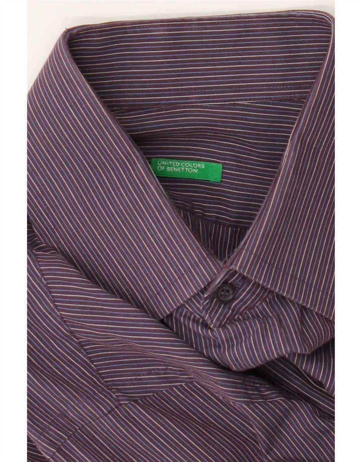 Benetton Mens Shirt Medium Purple Pinstripe