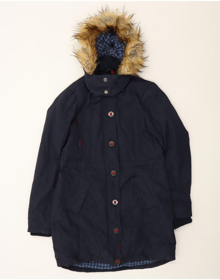 FAT FACE Womens Hooded Padded Coat UK 12 Medium  Navy Blue Nylon Vintage Fat Face and Second-Hand Fat Face from Messina Hembry 