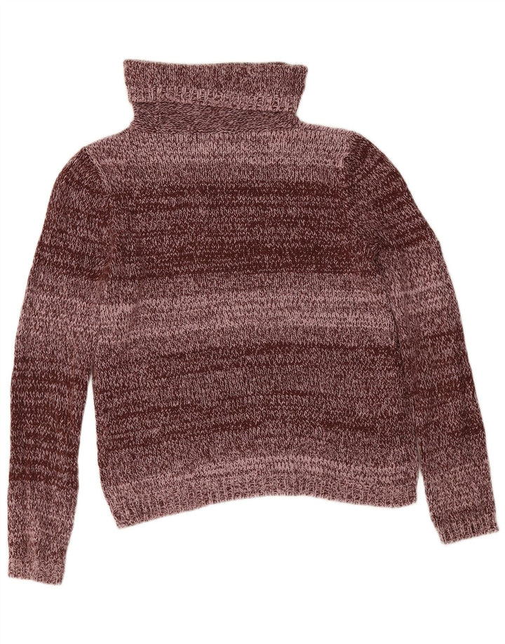 Eddie Bauer Womens Roll Neck Jumper Sweater UK 14 Medium Burgundy Striped