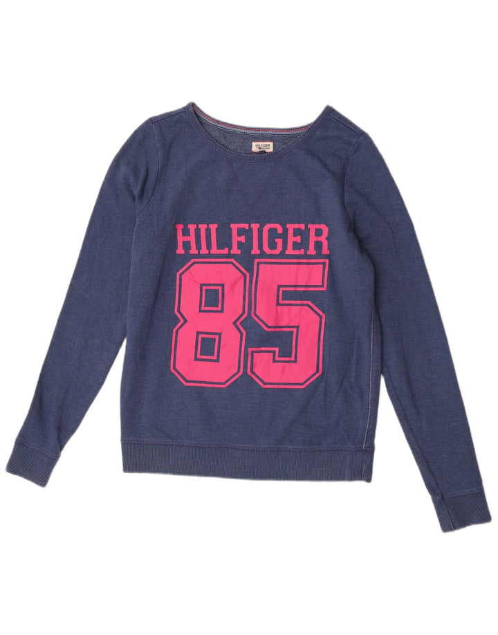 Tommy Hilfiger Womens Graphic Sweatshirt Jumper UK 14 Medium Blue Cotton