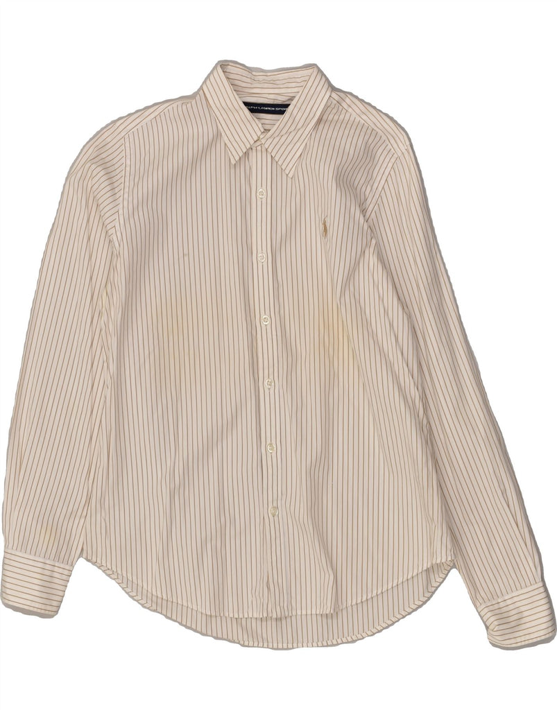 RALPH LAUREN Womens Shirt US 12 Large Beige Pinstripe Cotton | Vintage Ralph Lauren | Thrift | Second-Hand Ralph Lauren | Used Clothing | Messina Hembry 