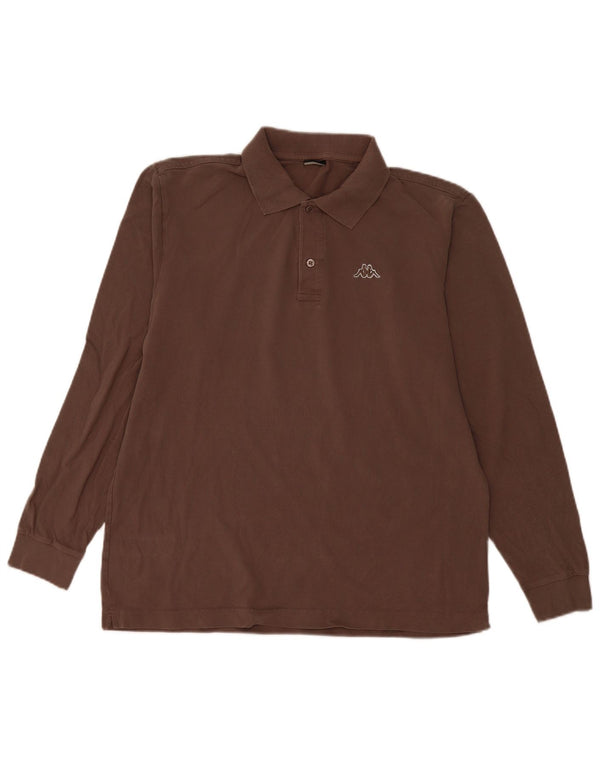 Kappa Mens Long Sleeve Polo Shirt Large Brown Cotton