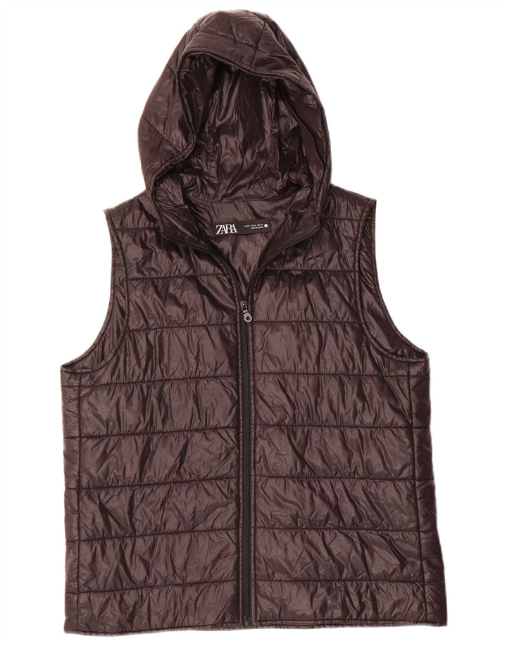 Zara Womens Hooded Padded Gilet UK 14 Medium Black Polyester
