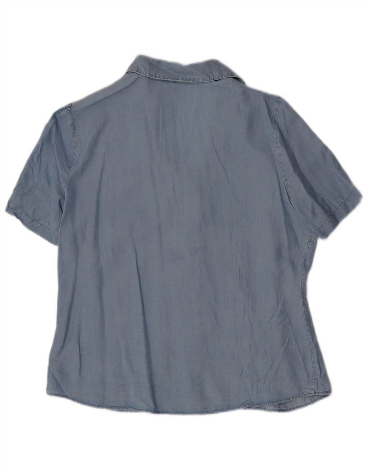 MARKS & SPENCER Womens Short Sleeve Shirt UK 14 Large Blue Lyocell