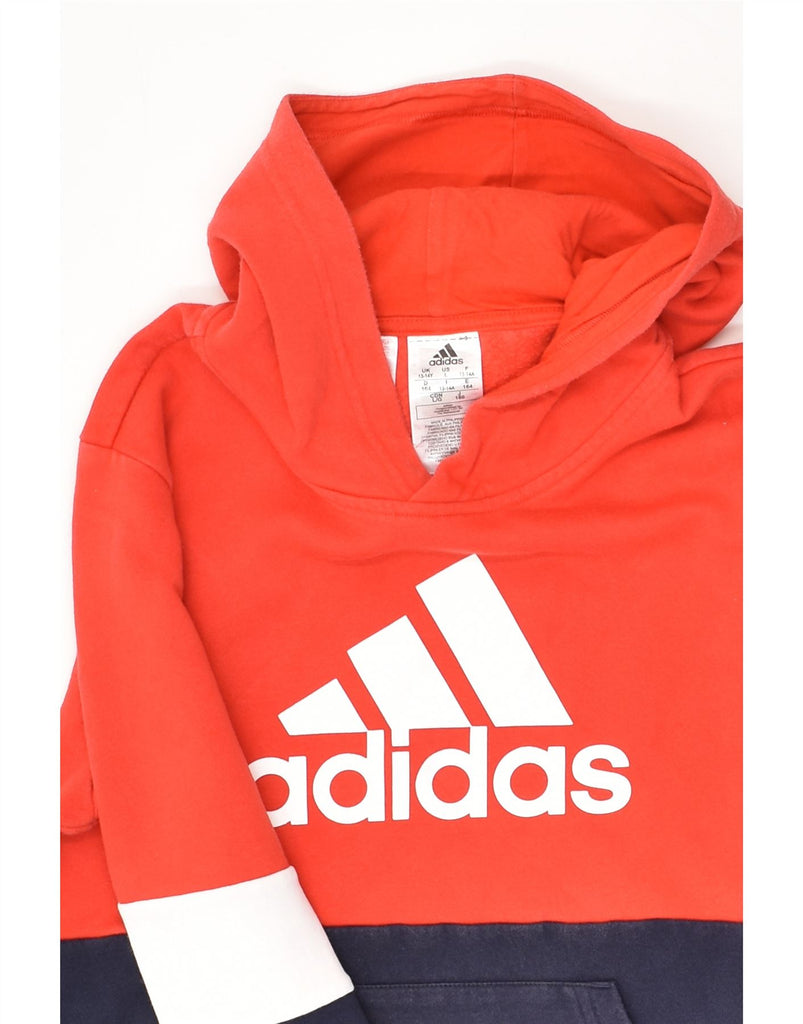 ADIDAS Boys Graphic Hoodie Jumper 13-14 Years Red Colourblock Cotton | Vintage Adidas | Thrift | Second-Hand Adidas | Used Clothing | Messina Hembry 