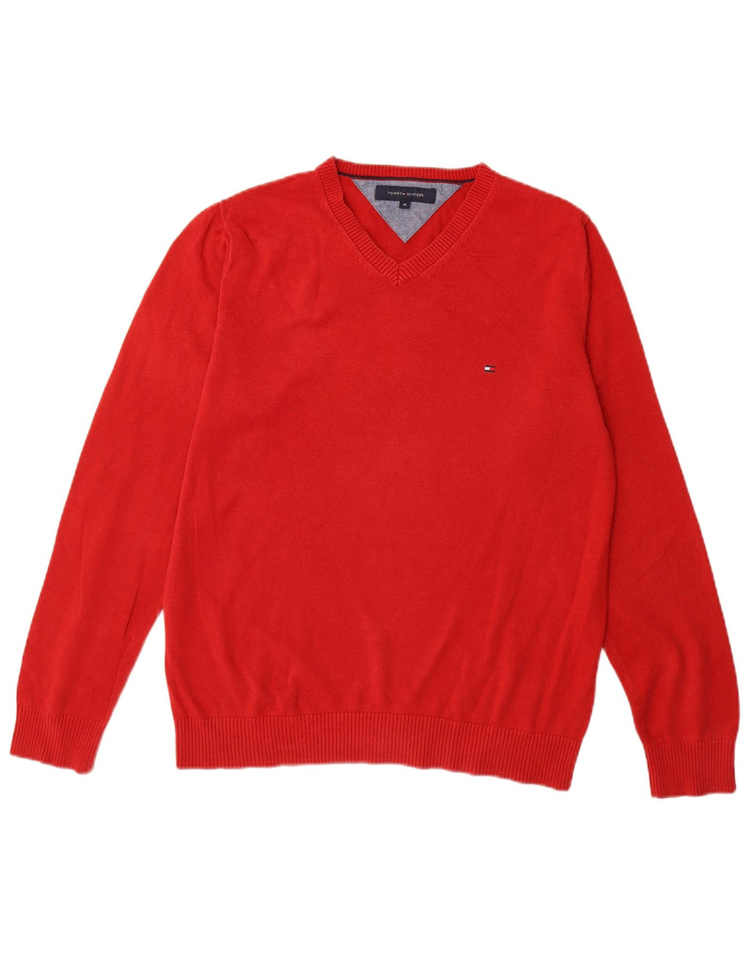 TOMMY HILFIGER Mens V-Neck Jumper Sweater Medium Red Cotton
