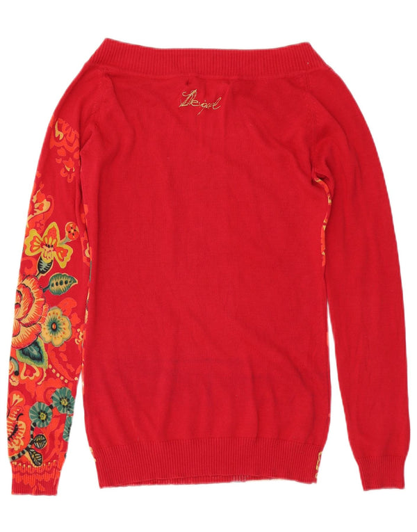 Desigual Womens Boat Neck Jumper Sweater UK 12 Medium Red Floral