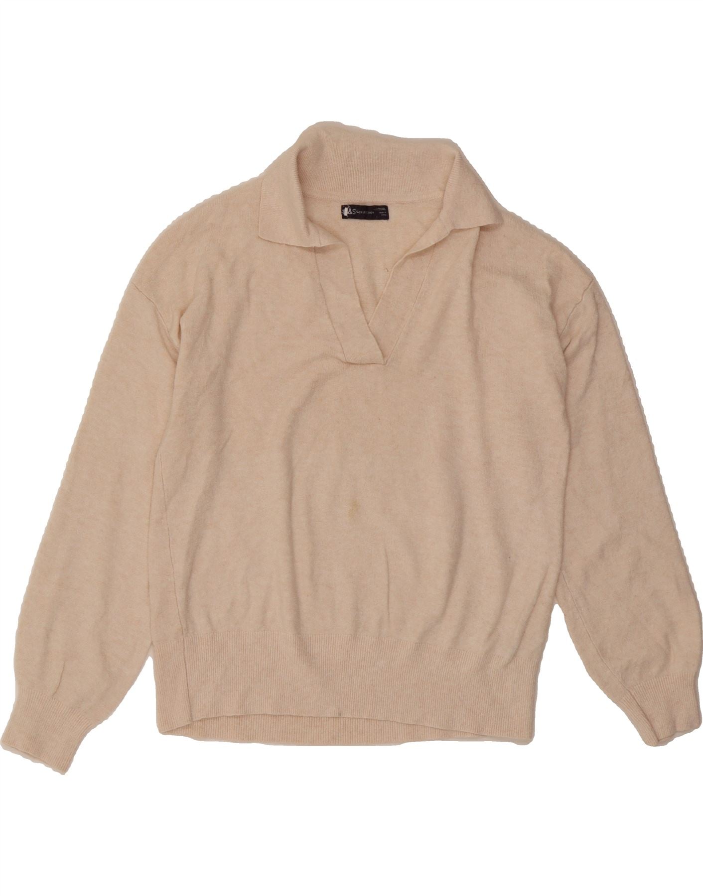 MARKS SPENCER Womens Polo Neck Jumper Sweater UK 10 Small Beige