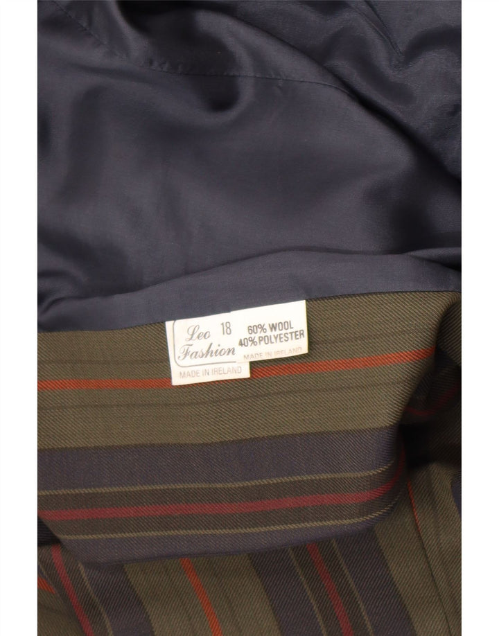 Vintage Womens 3 Button Blazer Jacket UK 18 XL Khaki Striped Wool