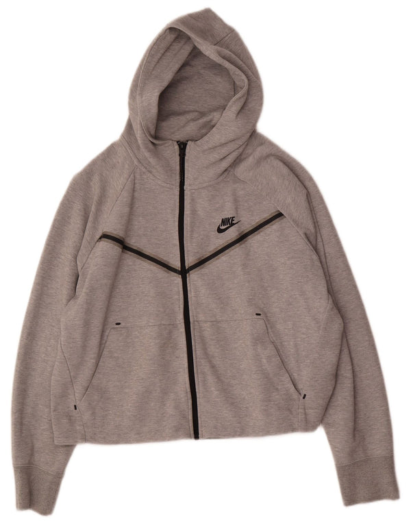 Nike Womens Crop Zip Hoodie Sweater UK 16 Large Grey Cotton