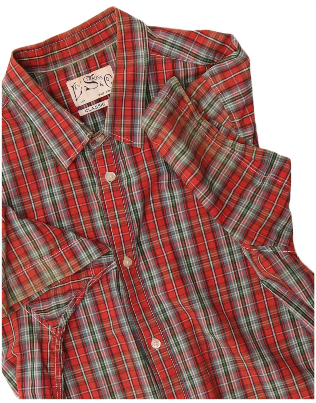 LEVI'S Mens Classic Fit Short Sleeve Shirt 2XL Red Check