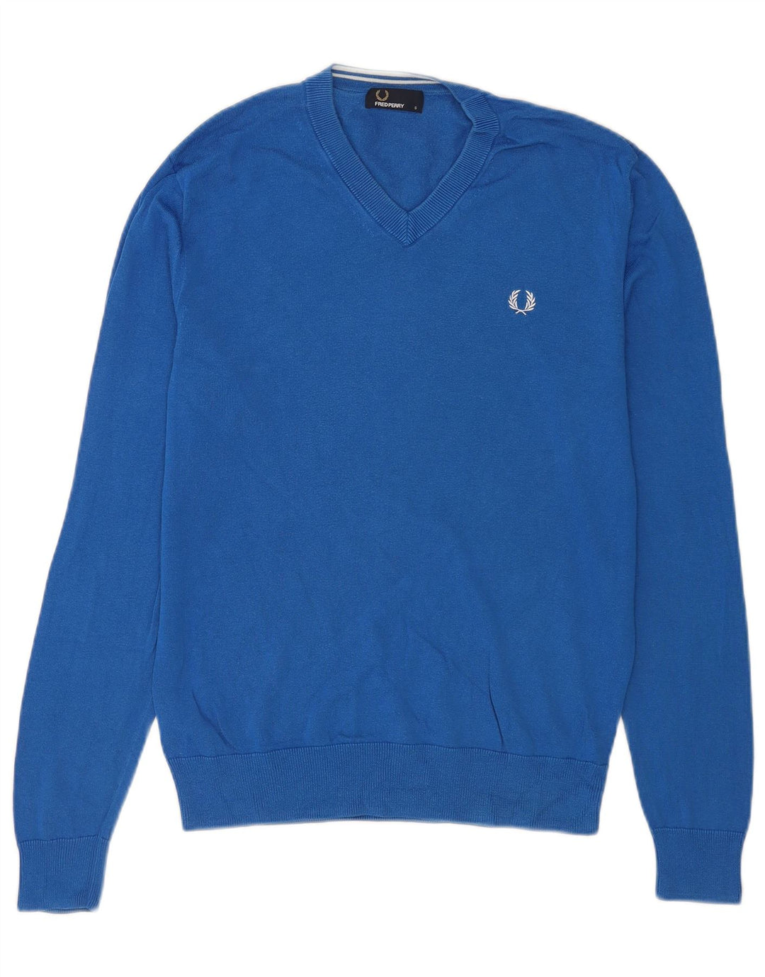 Fred Perry Mens V-Neck Jumper Sweater Small Blue Cotton
