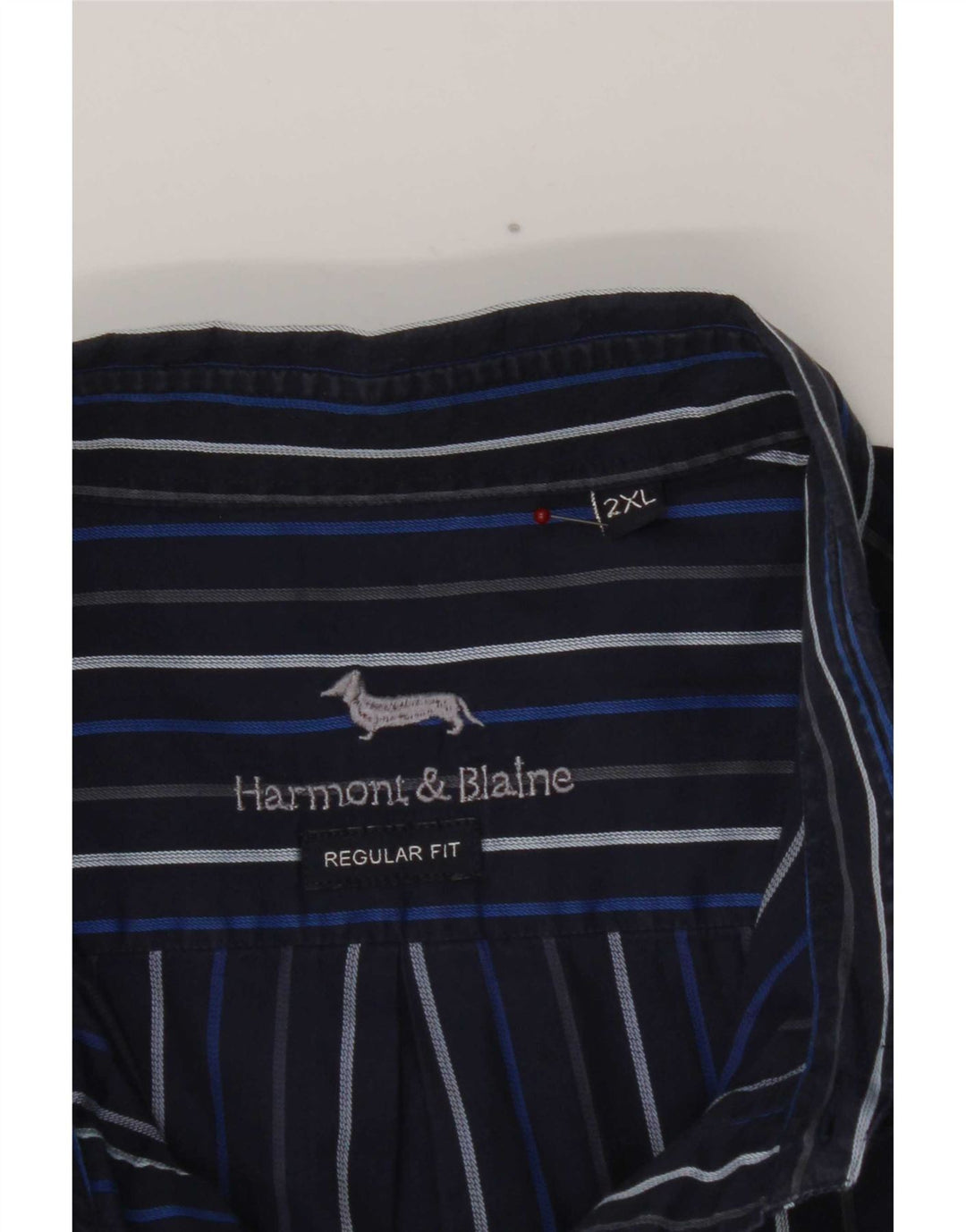 Harmont & Blaine Mens Regular Fit Shirt 2XL Navy Blue Pinstripe