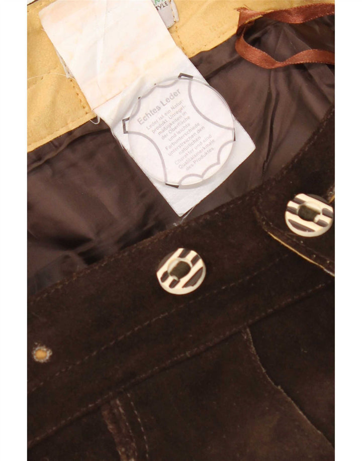 Landhaus Mens Trachten Graphic Suede Shorts Medium W36 Brown Leather