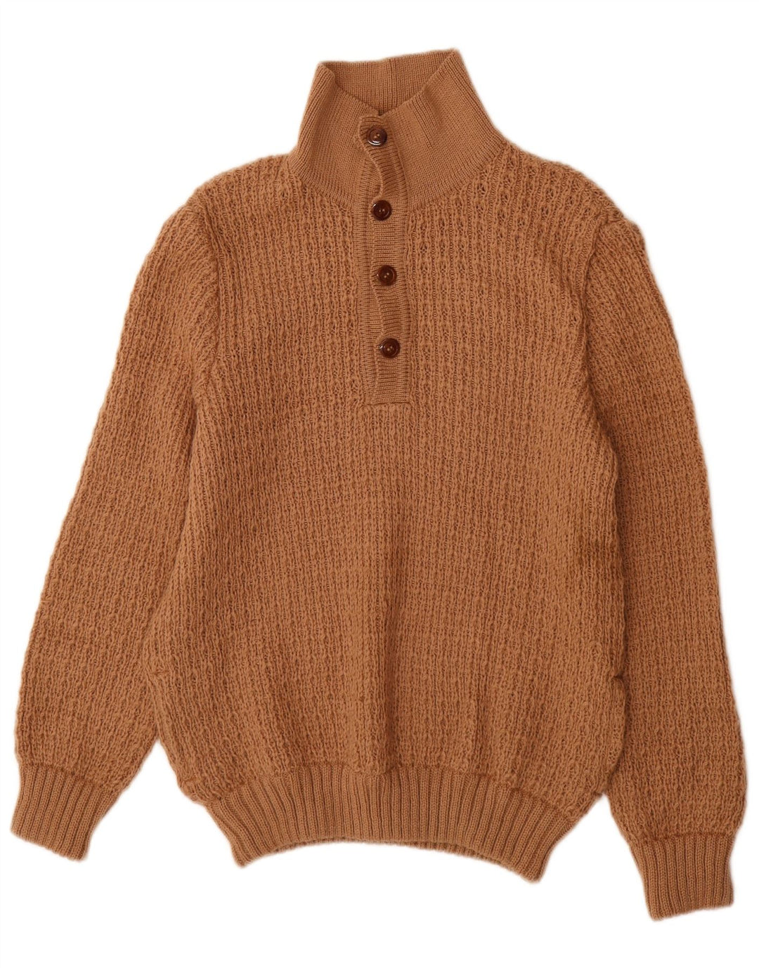 Vintage Mens Button Neck Jumper Sweater Medium Brown