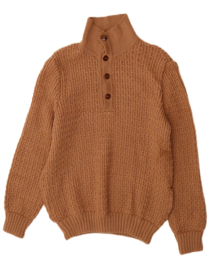 Vintage Mens Button Neck Jumper Sweater Medium Brown