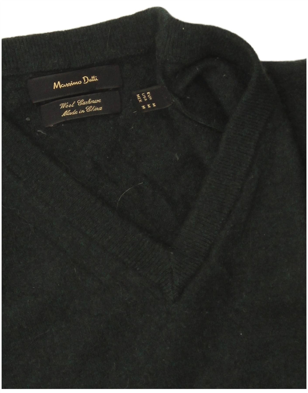 Massimo Dutti Womens V-Neck Jumper Sweater UK 14 Medium Green Wool