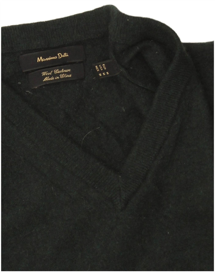 Massimo Dutti Womens V-Neck Jumper Sweater UK 14 Medium Green Wool