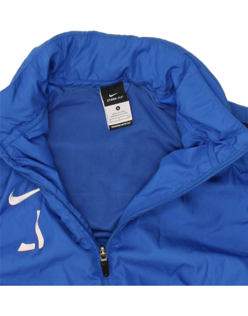 NIKE Mens Storm-Fit Hooded Graphic Rain Jacket UK 36 Small Blue Polyester | Vintage Nike | Thrift | Second-Hand Nike | Used Clothing | Messina Hembry 