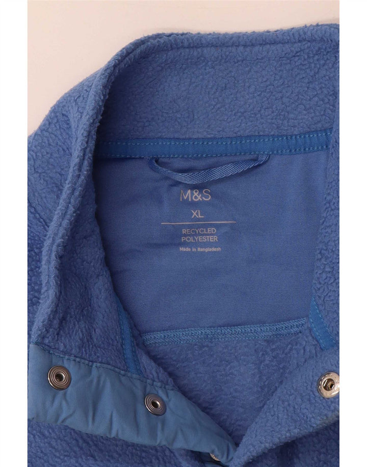 Marks & Spencer Mens Button Neck Fleece Jumper XL Blue Colourblock