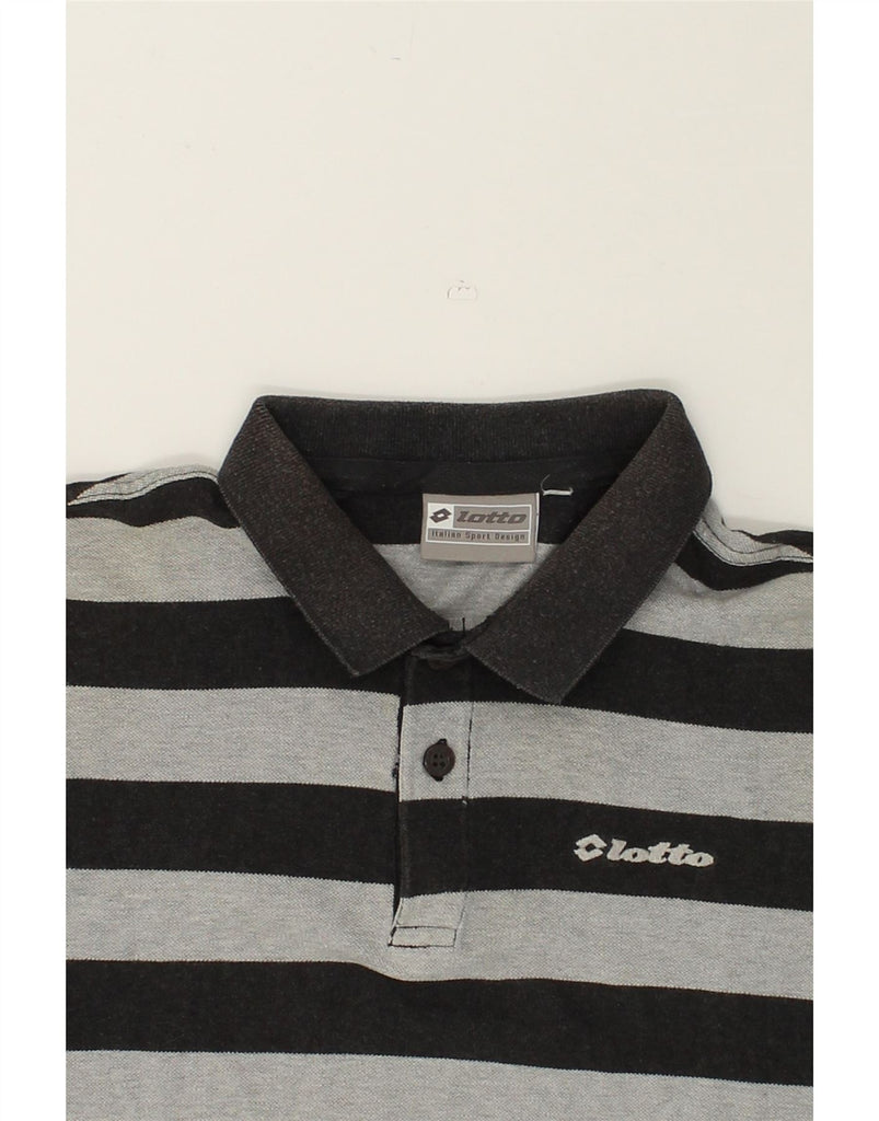 LOTTO Mens Polo Shirt Medium Grey Striped | Vintage Lotto | Thrift | Second-Hand Lotto | Used Clothing | Messina Hembry 