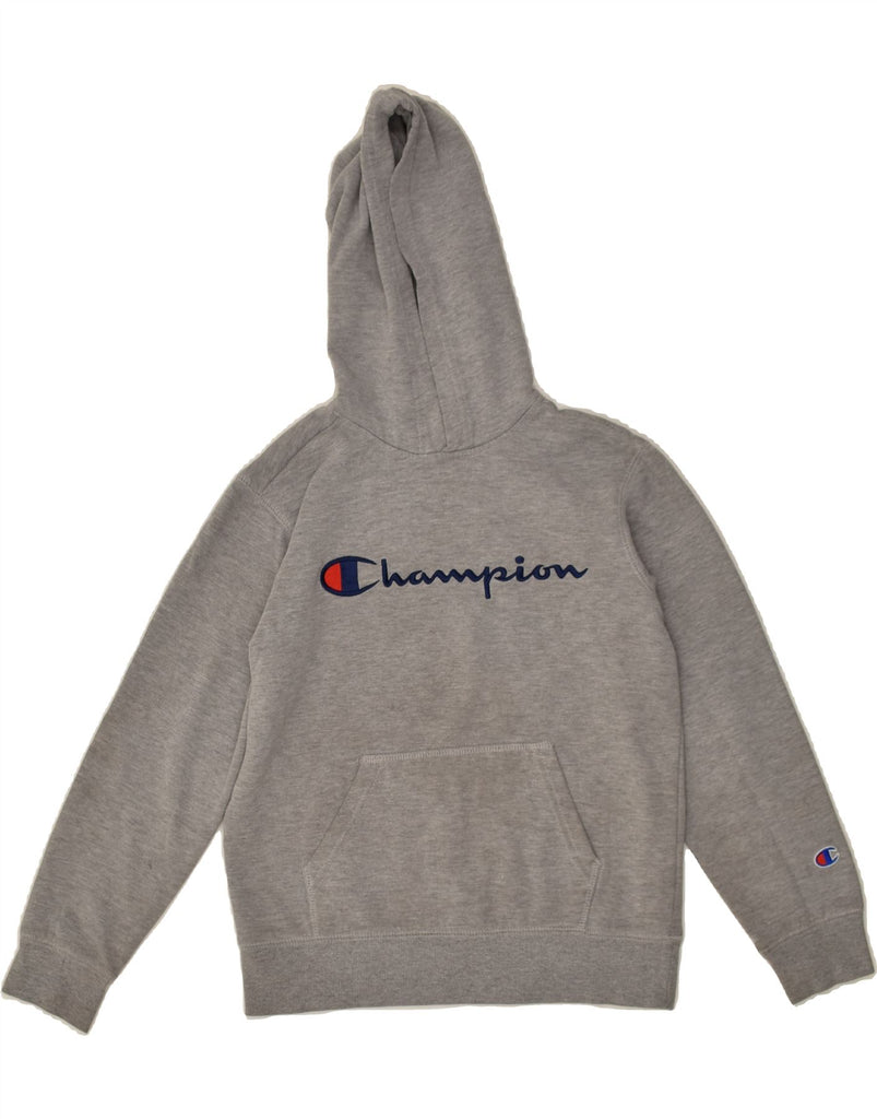 CHAMPION Girls Graphic Hoodie Jumper 13-14 Years Medium Grey Cotton | Vintage Champion | Thrift | Second-Hand Champion | Used Clothing | Messina Hembry 