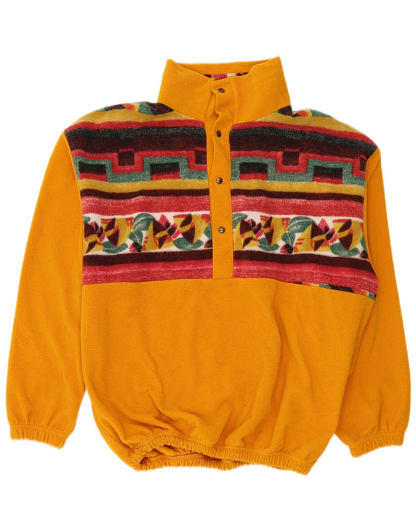 Vintage Mens Button Neck Fleece Jumper XL Yellow Geometric