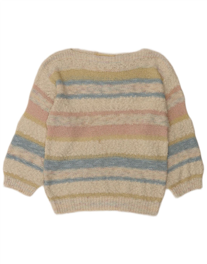 Vintage Womens Boat Neck Jumper Sweater UK 12 Medium Multicoloured Striped