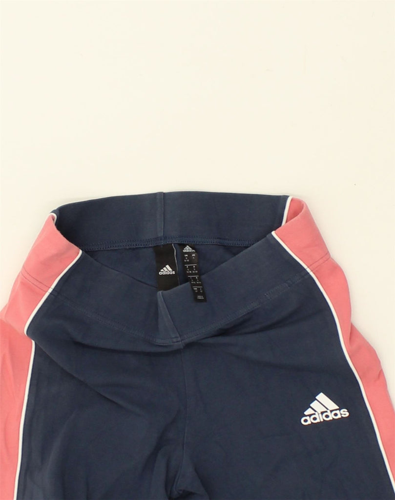 ADIDAS Womens Leggings UK 8 Small Navy Blue Colourblock Cotton | Vintage Adidas | Thrift | Second-Hand Adidas | Used Clothing | Messina Hembry 