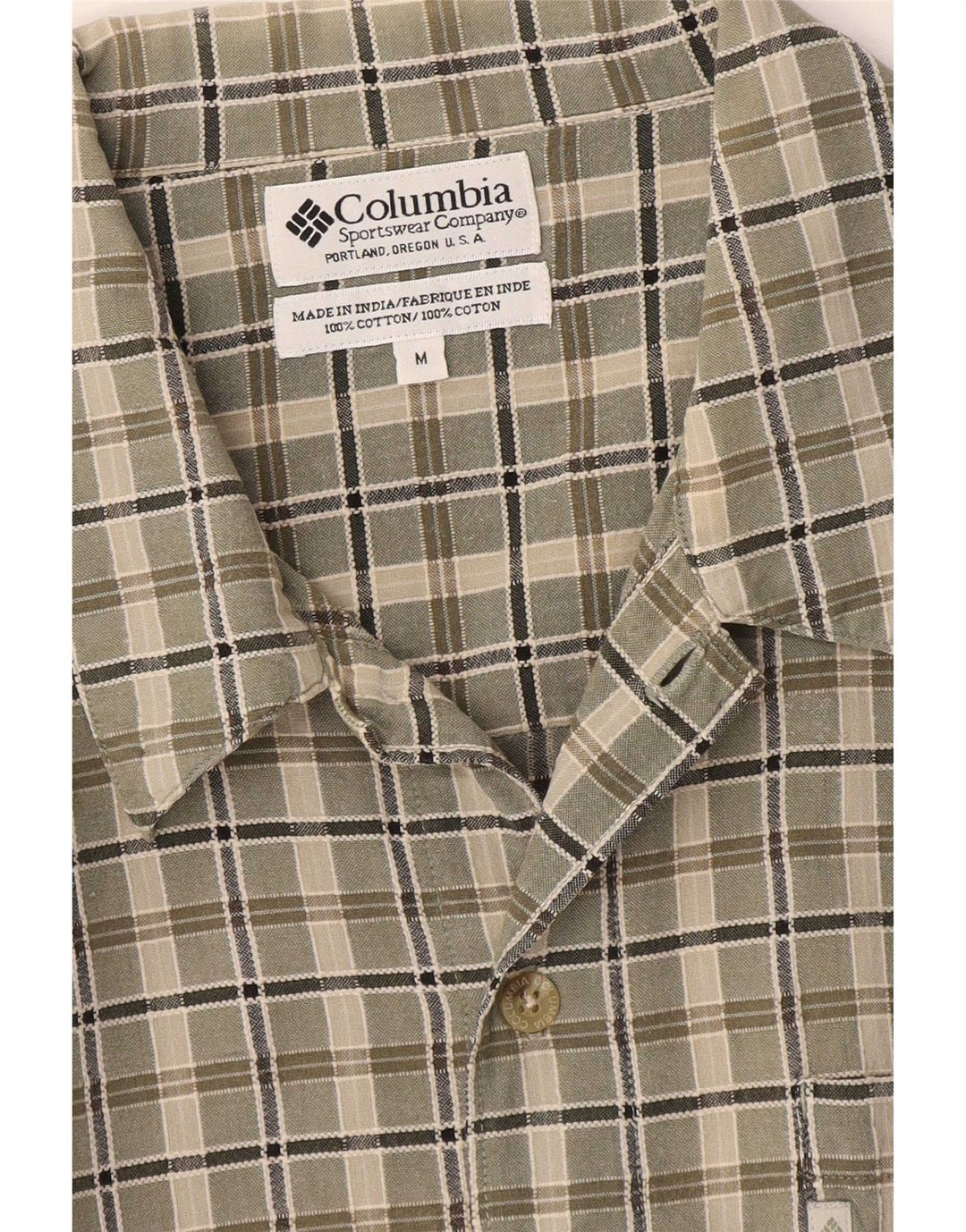 Columbia Mens Short Sleeve Shirt Medium Khaki Check Cotton
