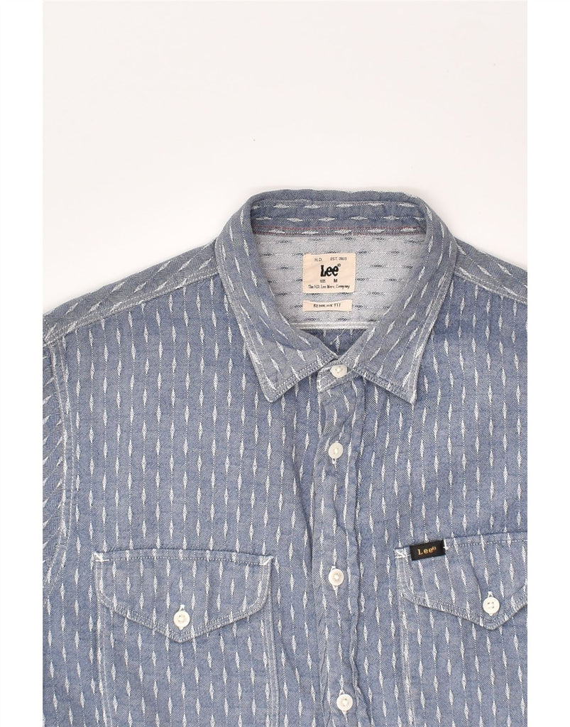 LEE Mens Regular Fit Shirt Medium Blue Geometric Cotton | Vintage Lee | Thrift | Second-Hand Lee | Used Clothing | Messina Hembry 