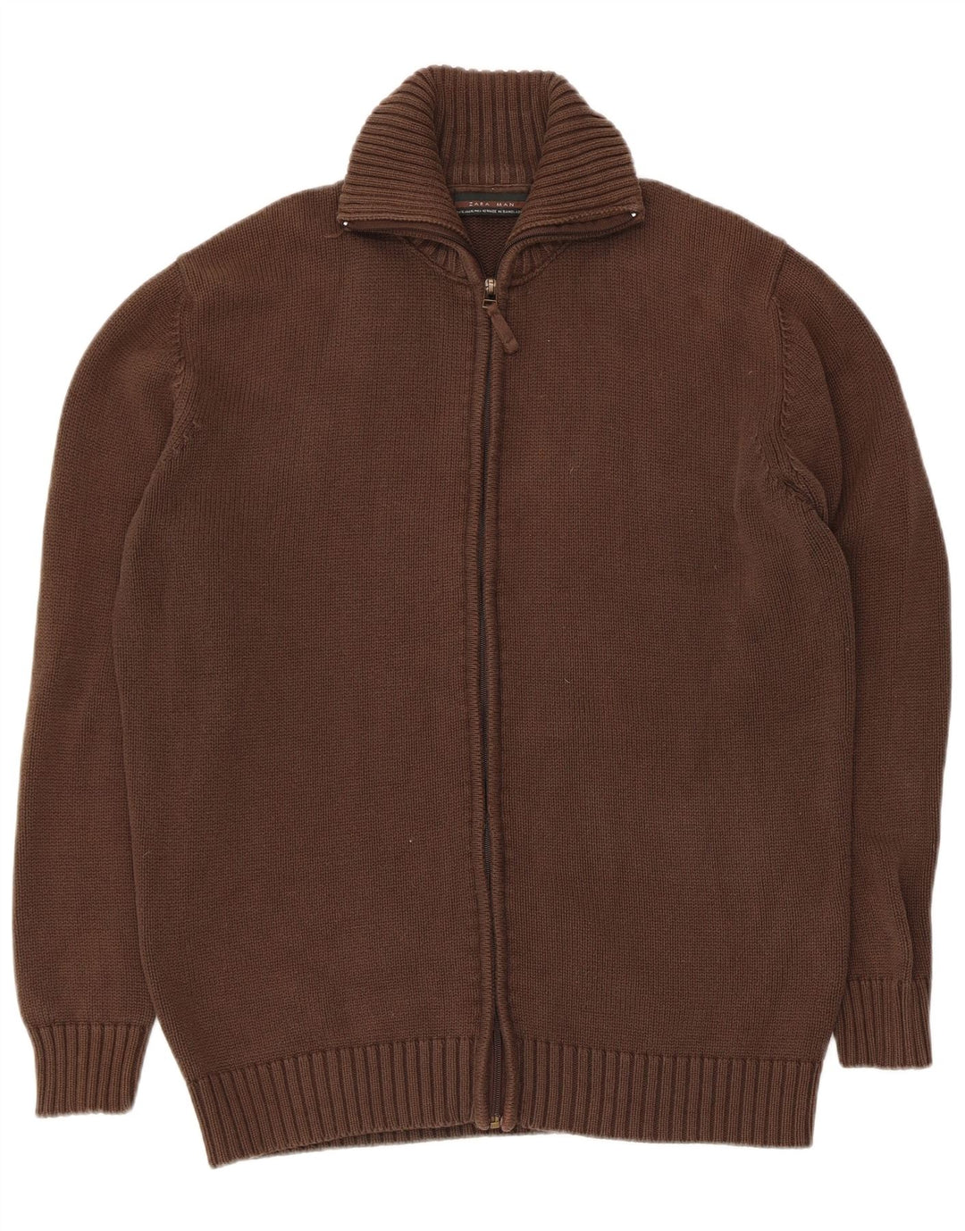 Zara Mens Cardigan Sweater XL Brown Cotton