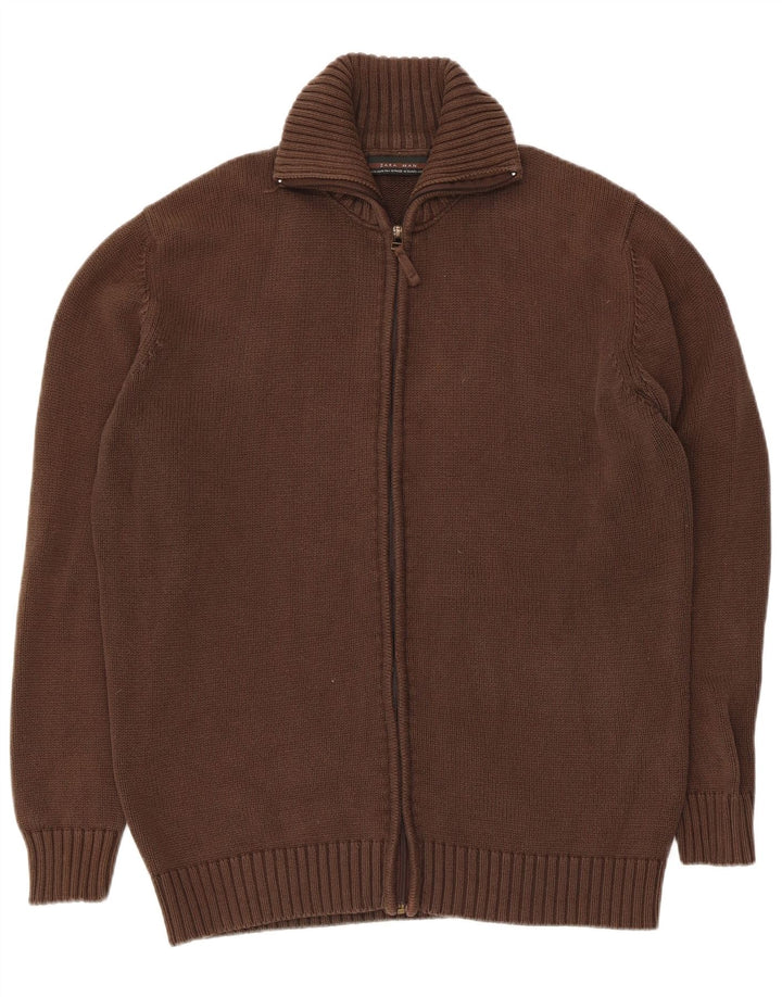 Zara Mens Cardigan Sweater XL Brown Cotton