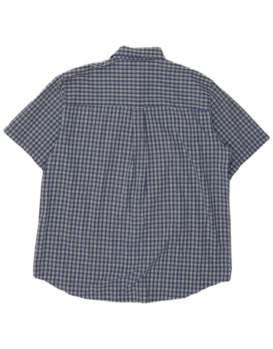 Chaps Mens Easy Care Short Sleeve Shirt XL Blue Check Cotton