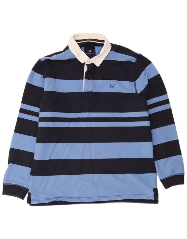 Crew Clothing Mens Long Sleeve Rugby Polo Shirt XL Blue Striped Cotton