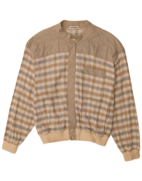 HEMMOND Mens Bomber Jacket UK 38 Medium Beige Check Cotton